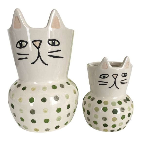 Set of Two Cat Family Ceramic Planters - Picture 1 of 7